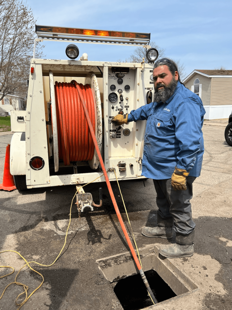 High pressure Hydro-jet cleaning out a storm drain at a mobile home park