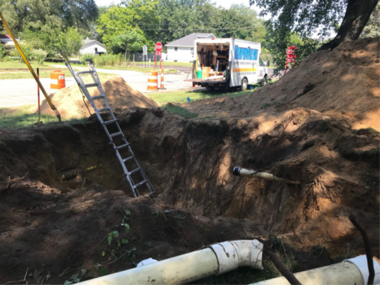 A sewer line being repaired.